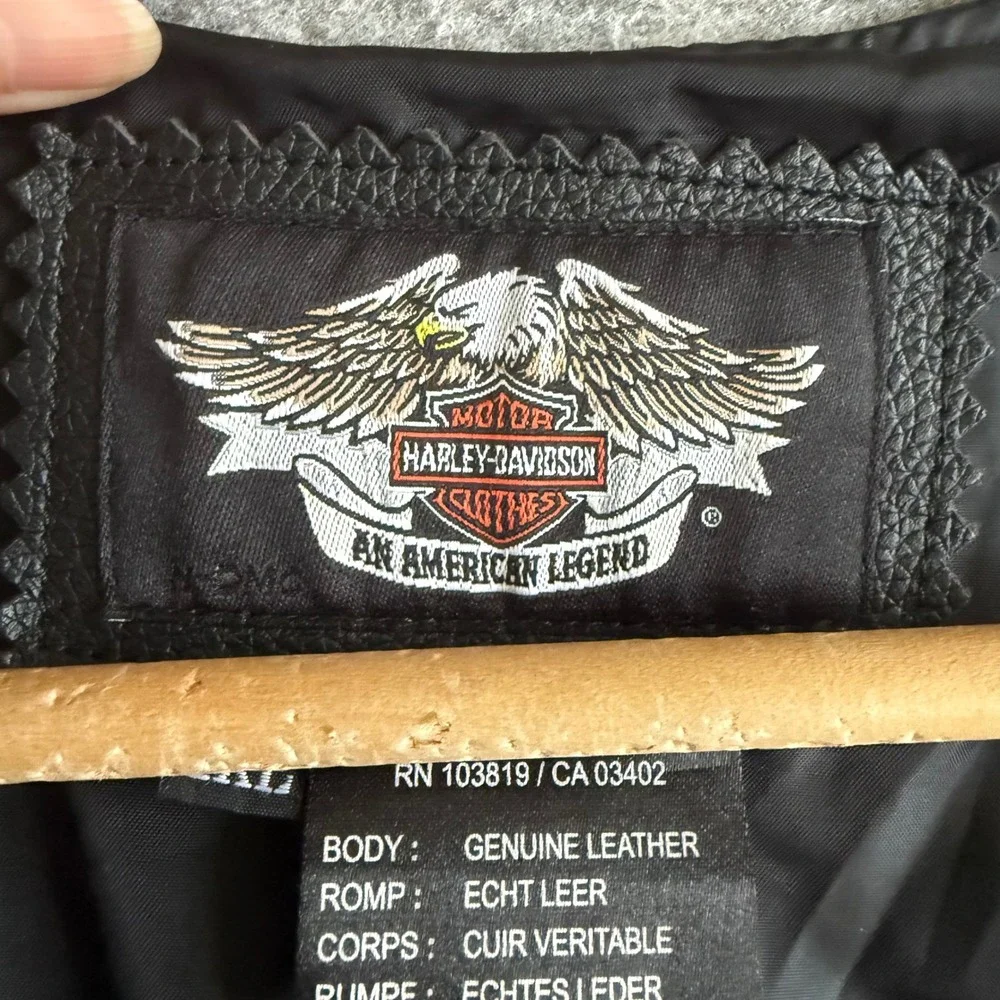Harley-Davidson Mens Black Genuine Leather Biker Vest Logo Snap Front 2XL